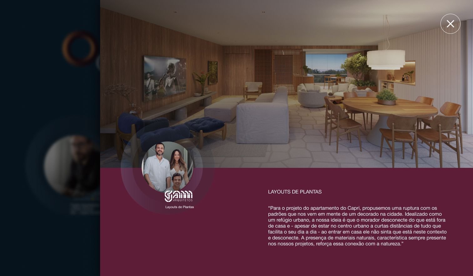 Imagem em formato de modal mostrando os arquitetos do projeto Capri.